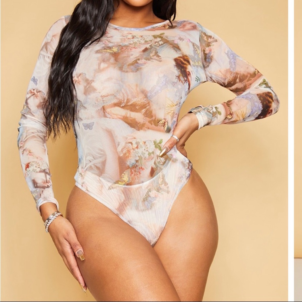 Nude Renaissance Printed Mesh Body Suit